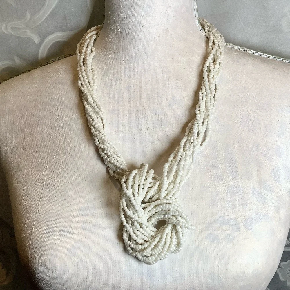 Multi-strand White Seed Bead Necklace Erica Lyons 37” - 41” Adjustable Versatile